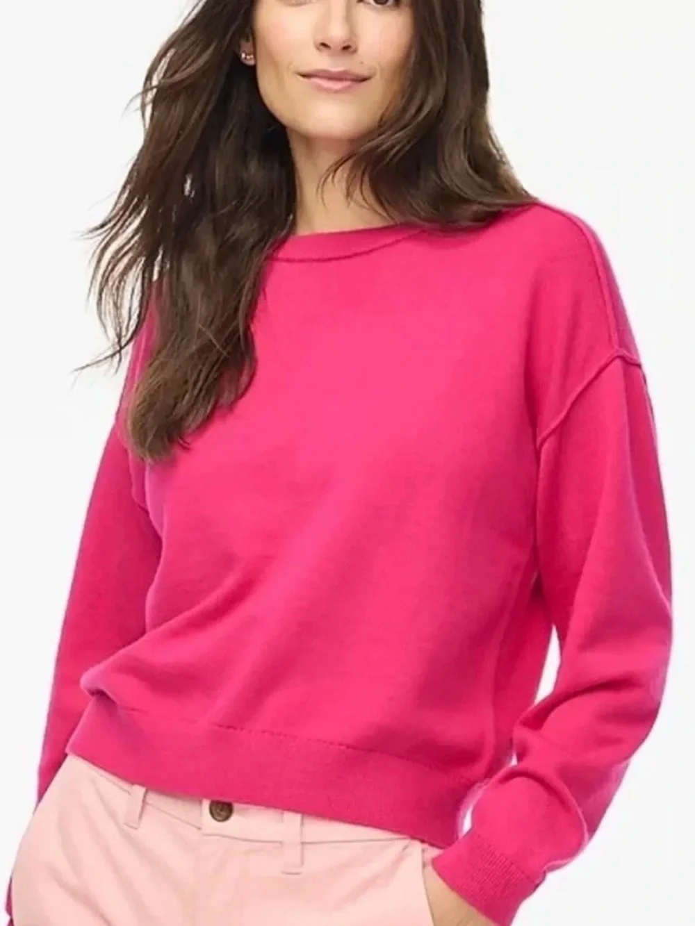 NEW! J. Crew Beach Fuchsia Bright Pink Crewneck Sweater S